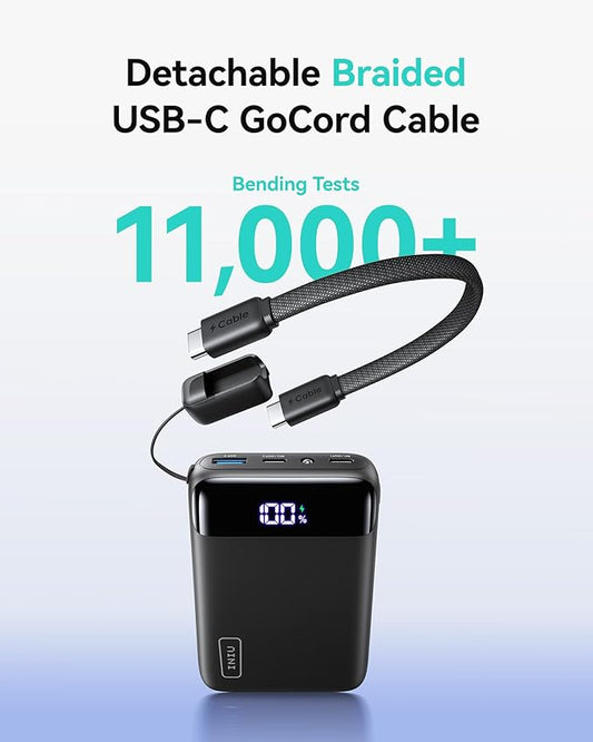INIU Power Bank, Smallest 22.5W 20000mAh Power Bank with Attached USB C Cable, Fast Charging Portable Charger, Travel Essential Battery Ban Compatible with iPhone 17 16 Samsung S26 S25